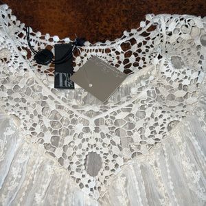 Anthropologie TT Collection Elegant Off White Top NWT,crochet V neck,see through